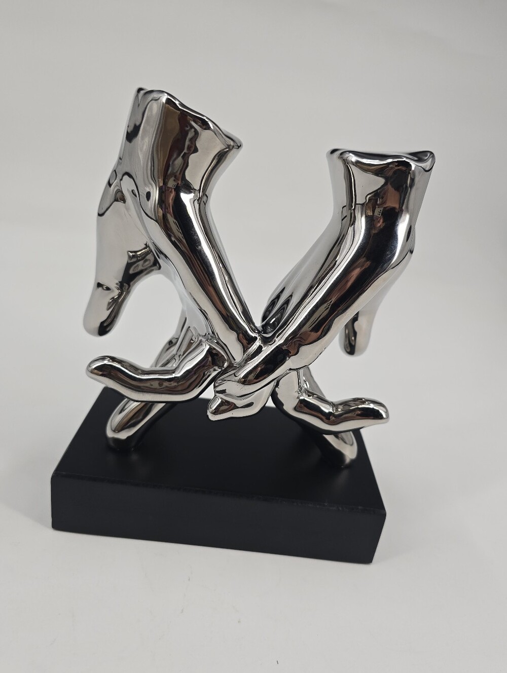 Silver Polystone Modern Silver Abstract Hands Sculpture - Home Art NEW